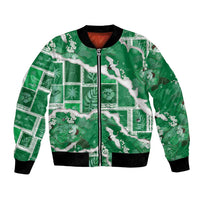 Hawaii Japanese Culture Green Bomber Jacket Spring Cranes Aloha Pattern