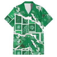 Hawaii Japanese Culture Green Family Matching Off The Shoulder Long Sleeve Dress and Hawaiian Shirt Spring Cranes Aloha Pattern LT01 Dad's Shirt - Short Sleeve Green - Polynesian Pride