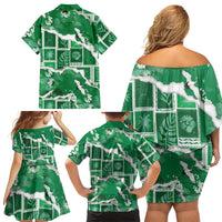 Hawaii Japanese Culture Green Family Matching Off Shoulder Short Dress and Hawaiian Shirt Spring Cranes Aloha Pattern LT01 - Polynesian Pride
