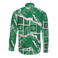 Hawaii Japanese Culture Green Long Sleeve Button Shirt Spring Cranes Aloha Pattern