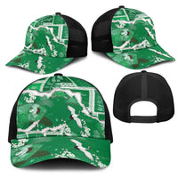 Hawaii Japanese Culture Green Mesh Trucker Cap Spring Cranes Aloha Pattern