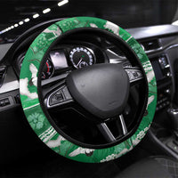 Hawaii Japanese Culture Green Steering Wheel Cover Spring Cranes Aloha Pattern