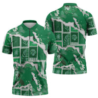 Hawaii Japanese Culture Green Zipper Polo Shirt Spring Cranes Aloha Pattern