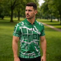 Hawaii Japanese Culture Green Zipper Polo Shirt Spring Cranes Aloha Pattern