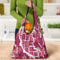 Hawaii Japanese Culture Pink Grocery Bag Spring Cranes Aloha Pattern