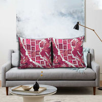 Hawaii Japanese Culture Pink Pillow Cover Spring Cranes Aloha Pattern