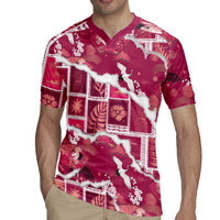 Hawaii Japanese Culture Pink Rugby Jersey Spring Cranes Aloha Pattern