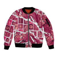 Hawaii Japanese Culture Pink Sleeve Zip Bomber Jacket Spring Cranes Aloha Pattern