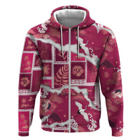 Hawaii Japanese Culture Pink Zip Hoodie Spring Cranes Aloha Pattern