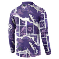 Hawaii Japanese Culture Purple Button Sweatshirt Spring Cranes Aloha Pattern
