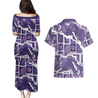Hawaii Japanese Culture Purple Couples Matching Puletasi and Hawaiian Shirt Spring Cranes Aloha Pattern