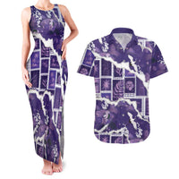 Hawaii Japanese Culture Purple Couples Matching Tank Maxi Dress and Hawaiian Shirt Spring Cranes Aloha Pattern