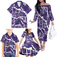Hawaii Japanese Culture Purple Family Matching Off The Shoulder Long Sleeve Dress and Hawaiian Shirt Spring Cranes Aloha Pattern LT01 - Polynesian Pride