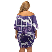 Hawaii Japanese Culture Purple Family Matching Off Shoulder Short Dress and Hawaiian Shirt Spring Cranes Aloha Pattern LT01 - Polynesian Pride