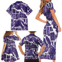 Hawaii Japanese Culture Purple Family Matching Short Sleeve Bodycon Dress and Hawaiian Shirt Spring Cranes Aloha Pattern LT01 - Polynesian Pride