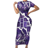 Hawaii Japanese Culture Purple Family Matching Short Sleeve Bodycon Dress and Hawaiian Shirt Spring Cranes Aloha Pattern LT01 Mom's Dress Purple - Polynesian Pride