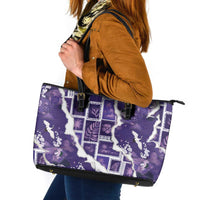 Hawaii Japanese Culture Purple Leather Tote Bag Spring Cranes Aloha Pattern