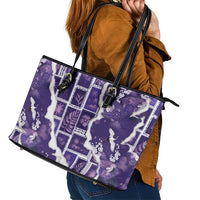 Hawaii Japanese Culture Purple Leather Tote Bag Spring Cranes Aloha Pattern