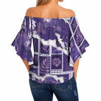 Hawaii Japanese Culture Purple Off Shoulder Wrap Waist Top Spring Cranes Aloha Pattern LT01 - Polynesian Pride