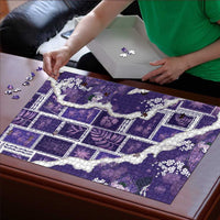 Hawaii Japanese Culture Purple Puzzle Spring Cranes Aloha Pattern