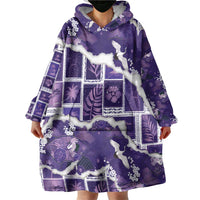 Hawaii Japanese Culture Purple Wearable Blanket Hoodie Spring Cranes Aloha Pattern