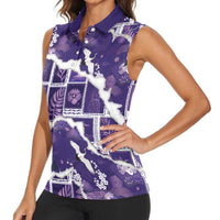 Hawaii Japanese Culture Purple Women Sleeveless Polo Shirt Spring Cranes Aloha Pattern