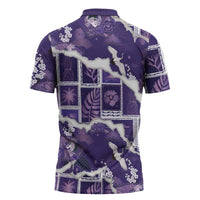 Hawaii Japanese Culture Purple Zipper Polo Shirt Spring Cranes Aloha Pattern
