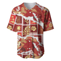 Hawaii Japanese Culture Red Baseball Jersey Spring Cranes Aloha Pattern