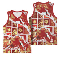 Hawaii Japanese Culture Red Basketball Jersey Spring Cranes Aloha Pattern