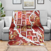 Hawaii Japanese Culture Red Blanket Spring Cranes Aloha Pattern