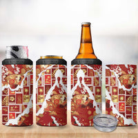 Hawaii Japanese Culture Red 4 in 1 Can Cooler Tumbler Spring Cranes Aloha Pattern