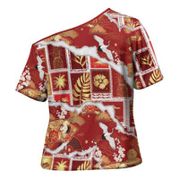 Hawaii Japanese Culture Red Cross Shoulder Shirt Spring Cranes Aloha Pattern
