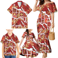 Hawaii Japanese Culture Red Family Matching Mermaid Dress and Hawaiian Shirt Spring Cranes Aloha Pattern LT01 - Polynesian Pride