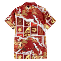 Hawaii Japanese Culture Red Family Matching Off The Shoulder Long Sleeve Dress and Hawaiian Shirt Spring Cranes Aloha Pattern LT01 - Polynesian Pride