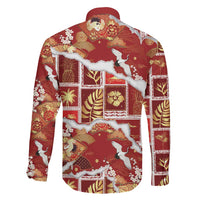 Hawaii Japanese Culture Red Family Matching Off Shoulder Short Dress and Hawaiian Shirt Spring Cranes Aloha Pattern