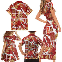 Hawaii Japanese Culture Red Family Matching Short Sleeve Bodycon Dress and Hawaiian Shirt Spring Cranes Aloha Pattern LT01 - Polynesian Pride