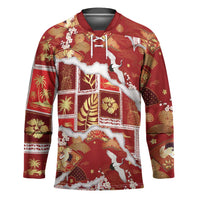 Hawaii Japanese Culture Red Hockey Jersey Spring Cranes Aloha Pattern