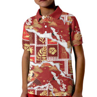 Hawaii Japanese Culture Red Kid Polo Shirt Spring Cranes Aloha Pattern