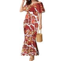 Hawaii Japanese Culture Red Mermaid Dress Spring Cranes Aloha Pattern