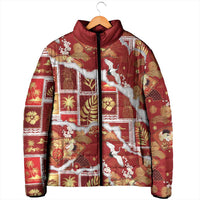 Hawaii Japanese Culture Red Padded Jacket Spring Cranes Aloha Pattern