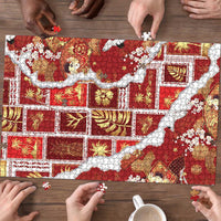 Hawaii Japanese Culture Red Puzzle Spring Cranes Aloha Pattern