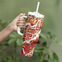 Hawaii Japanese Culture Red Tumbler With Handle Spring Cranes Aloha Pattern