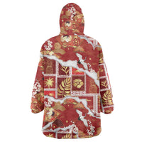 Hawaii Japanese Culture Red Wearable Blanket Hoodie Spring Cranes Aloha Pattern