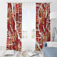 Hawaii Japanese Culture Red Window Curtain Spring Cranes Aloha Pattern