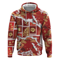 Hawaii Japanese Culture Red Zip Hoodie Spring Cranes Aloha Pattern