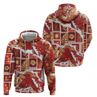 Hawaii Japanese Culture Red Zip Hoodie Spring Cranes Aloha Pattern