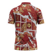 Hawaii Japanese Culture Red Zipper Polo Shirt Spring Cranes Aloha Pattern