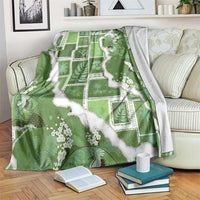 Hawaii Japanese Culture Sage Green Blanket Spring Cranes Aloha Pattern