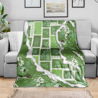 Hawaii Japanese Culture Sage Green Blanket Spring Cranes Aloha Pattern