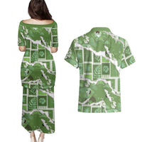 Hawaii Japanese Culture Sage Green Couples Matching Puletasi and Hawaiian Shirt Spring Cranes Aloha Pattern